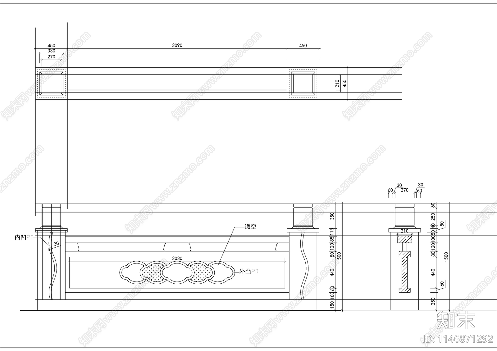 景观石桥护拦cad施工图下载【ID:1146871292】