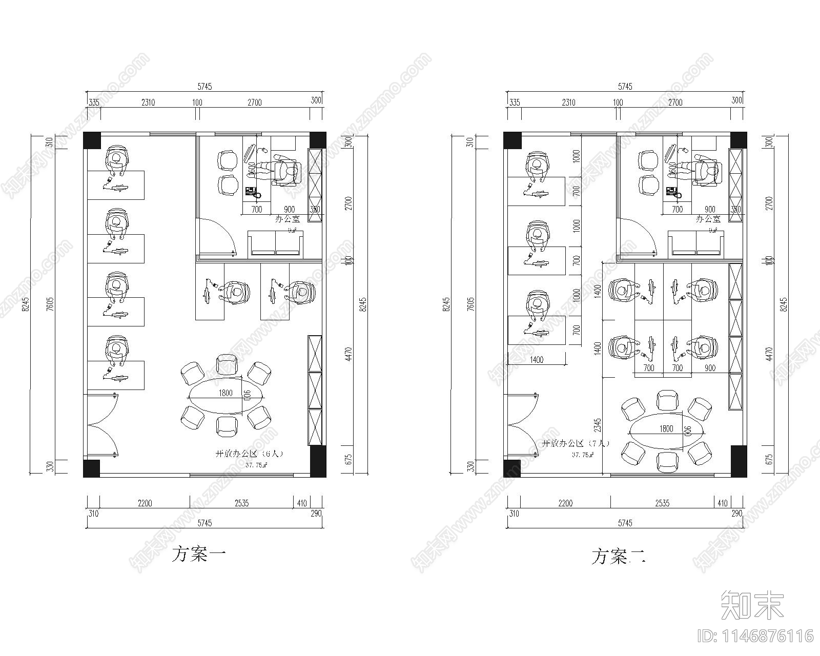 办公室室内平面图施工图下载【ID:1146876116】