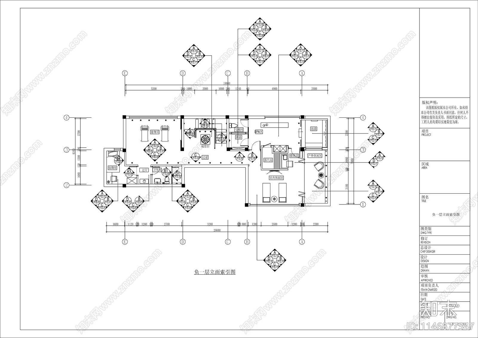 中式风格复式二层别墅cad施工图下载【ID:1146877347】