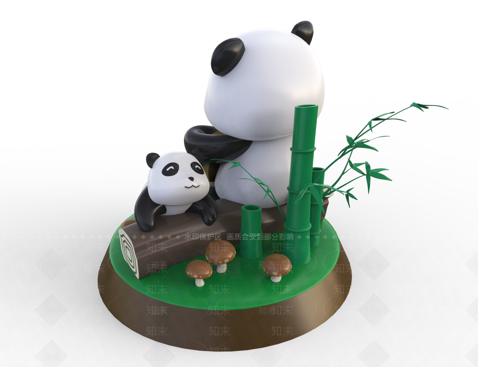 现代熊猫拟人动态雕塑SU模型下载【ID:1146879866】