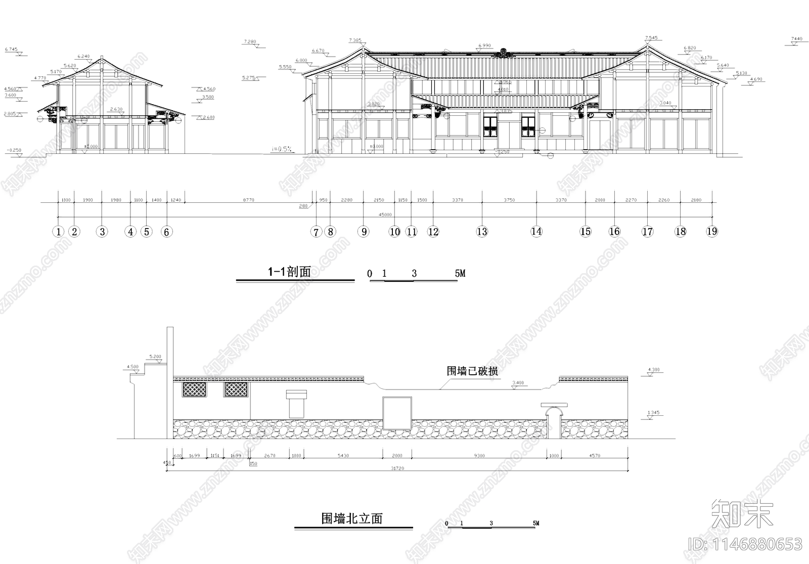 中式临海桃渚郎家里四合院民居古建筑cad施工图下载【ID:1146880653】