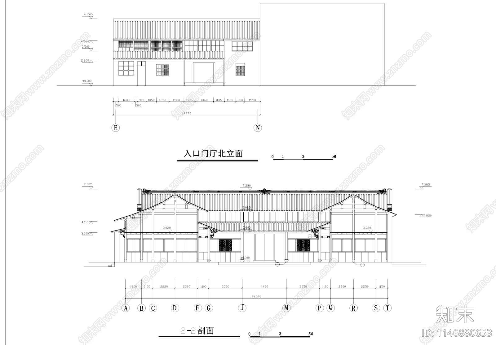 中式临海桃渚郎家里四合院民居古建筑cad施工图下载【ID:1146880653】