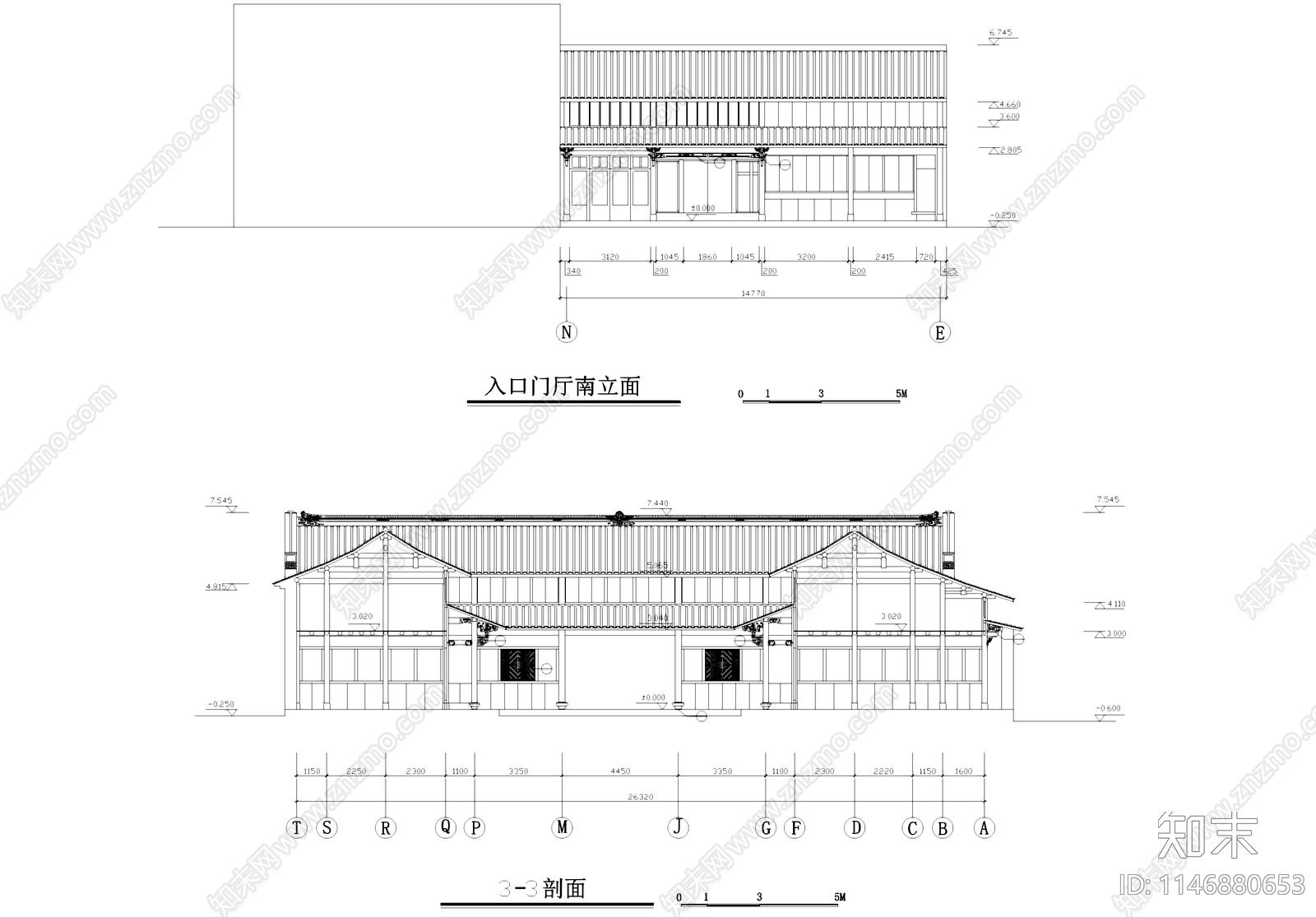 中式临海桃渚郎家里四合院民居古建筑cad施工图下载【ID:1146880653】