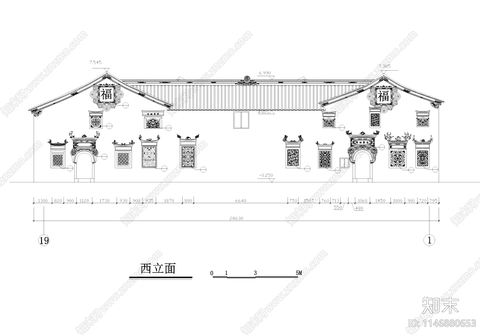 中式临海桃渚郎家里四合院民居古建筑cad施工图下载【ID:1146880653】