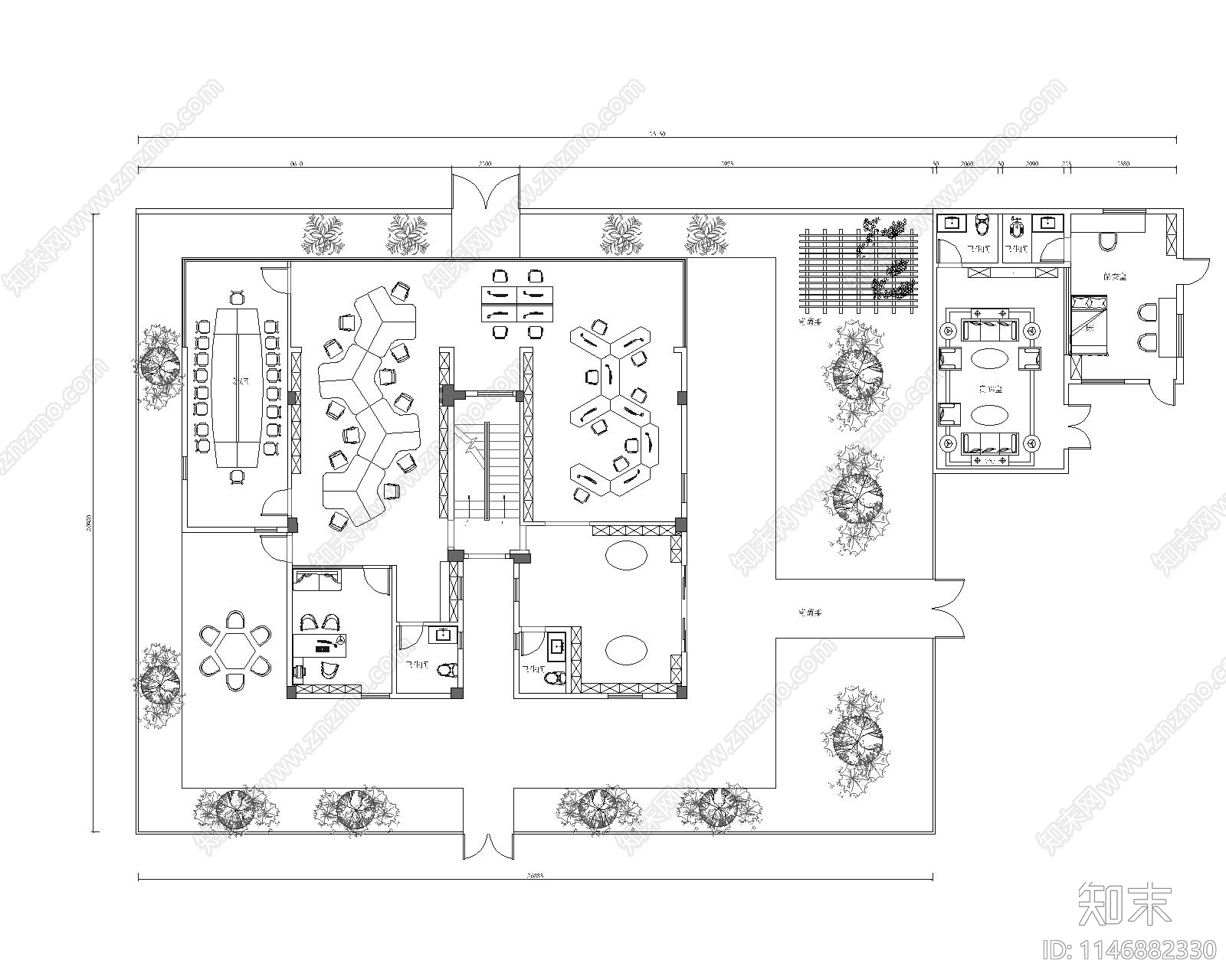 办公室平面施工图施工图下载【ID:1146882330】
