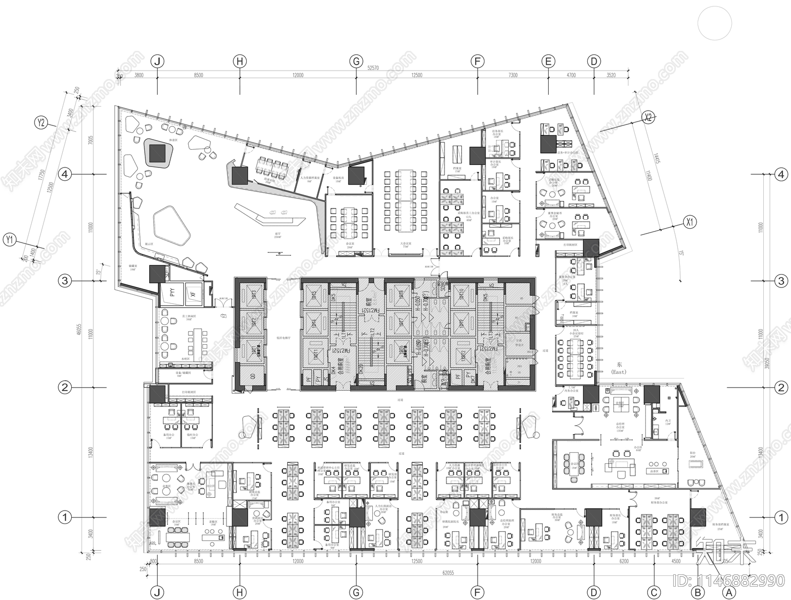 办公室平面施工图施工图下载【ID:1146882990】