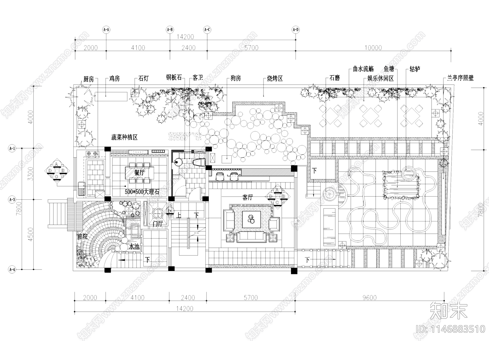 中式川西四层别墅民居建筑及室内家装cad施工图下载【ID:1146883510】