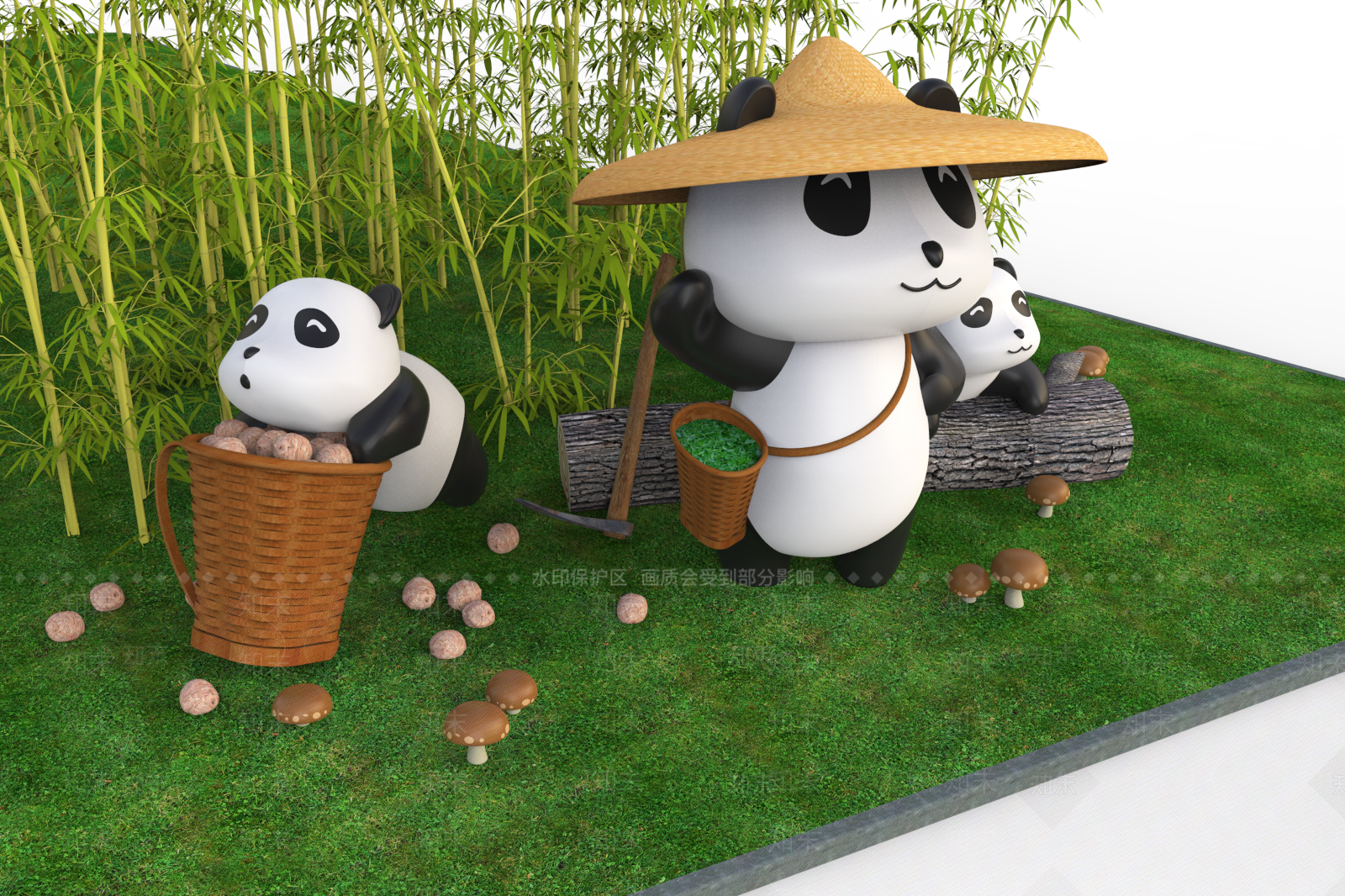 现代熊猫景观雕塑SU模型下载【ID:1146884189】