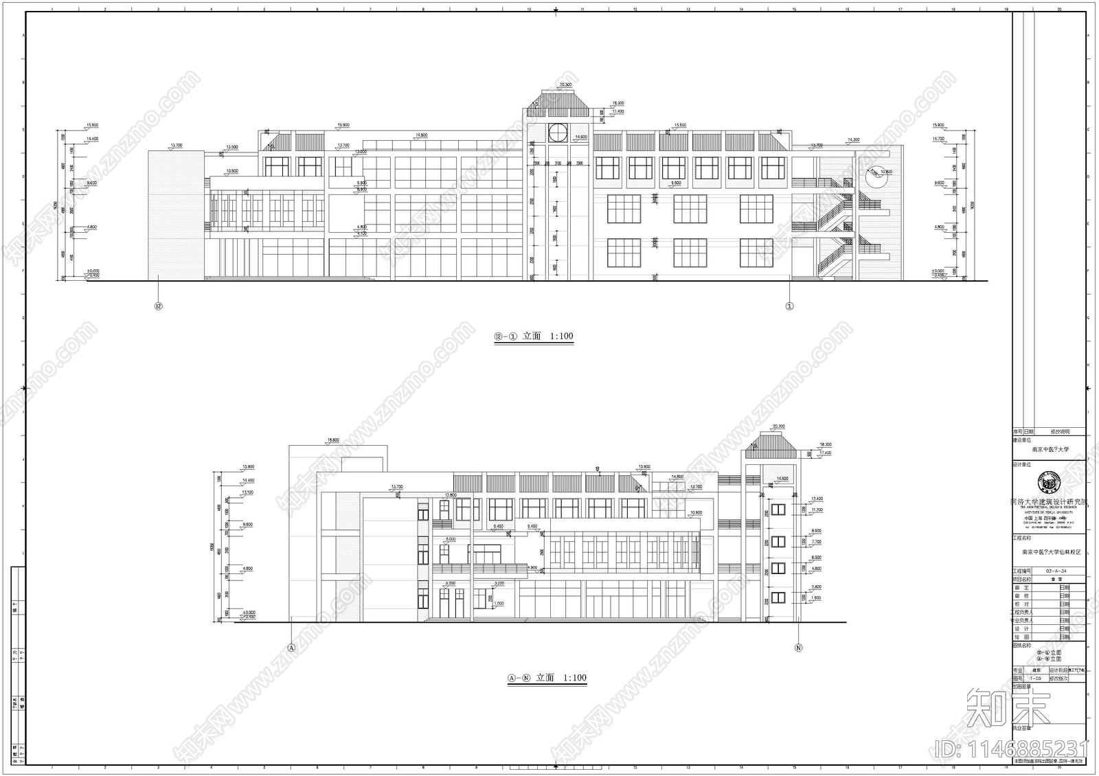 南京中医药大学仙林校区食堂建筑cad施工图下载【ID:1146885231】