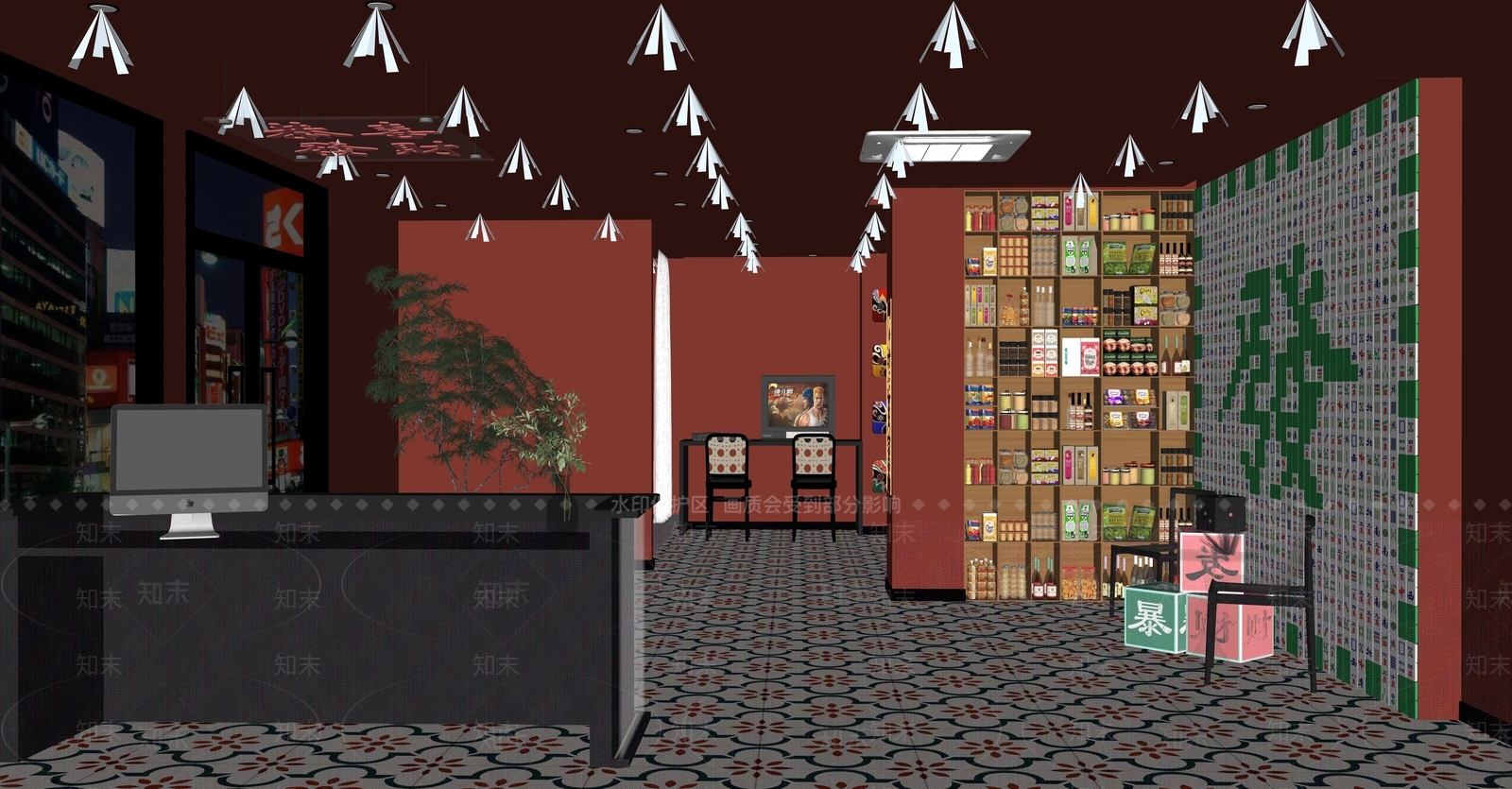 现代棋牌室SU模型下载【ID:1146885357】