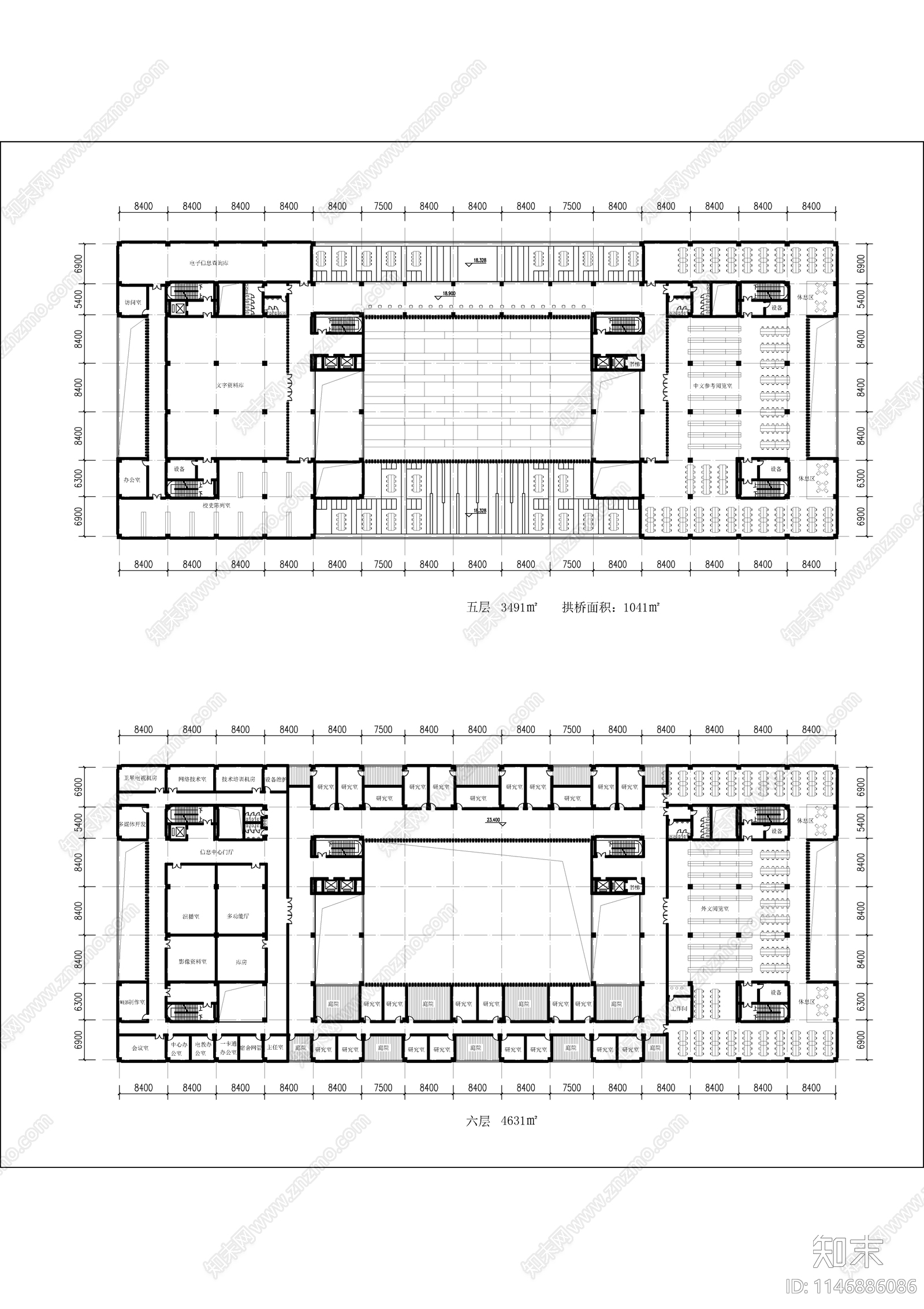 图书馆建筑平面图cad施工图下载【ID:1146886086】