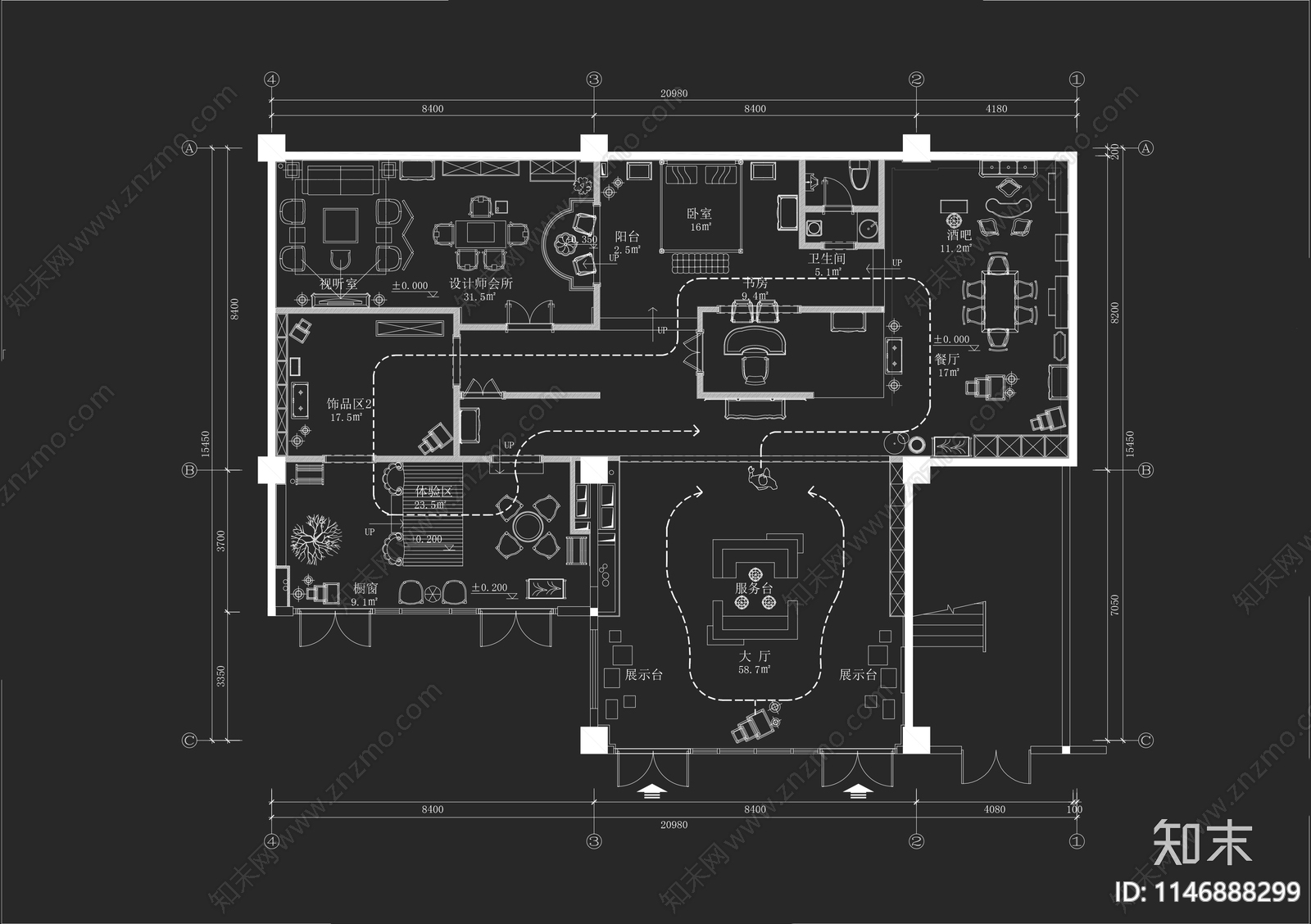 300㎡家具产品展厅平面cad施工图下载【ID:1146888299】