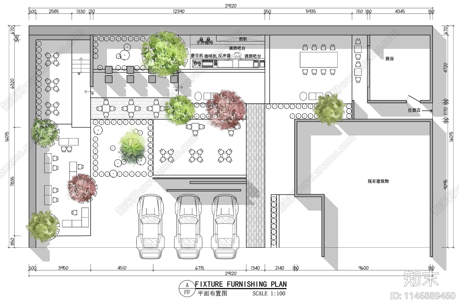 半露天日咖夜酒酒吧室内平面图施工图下载【ID:1146889460】