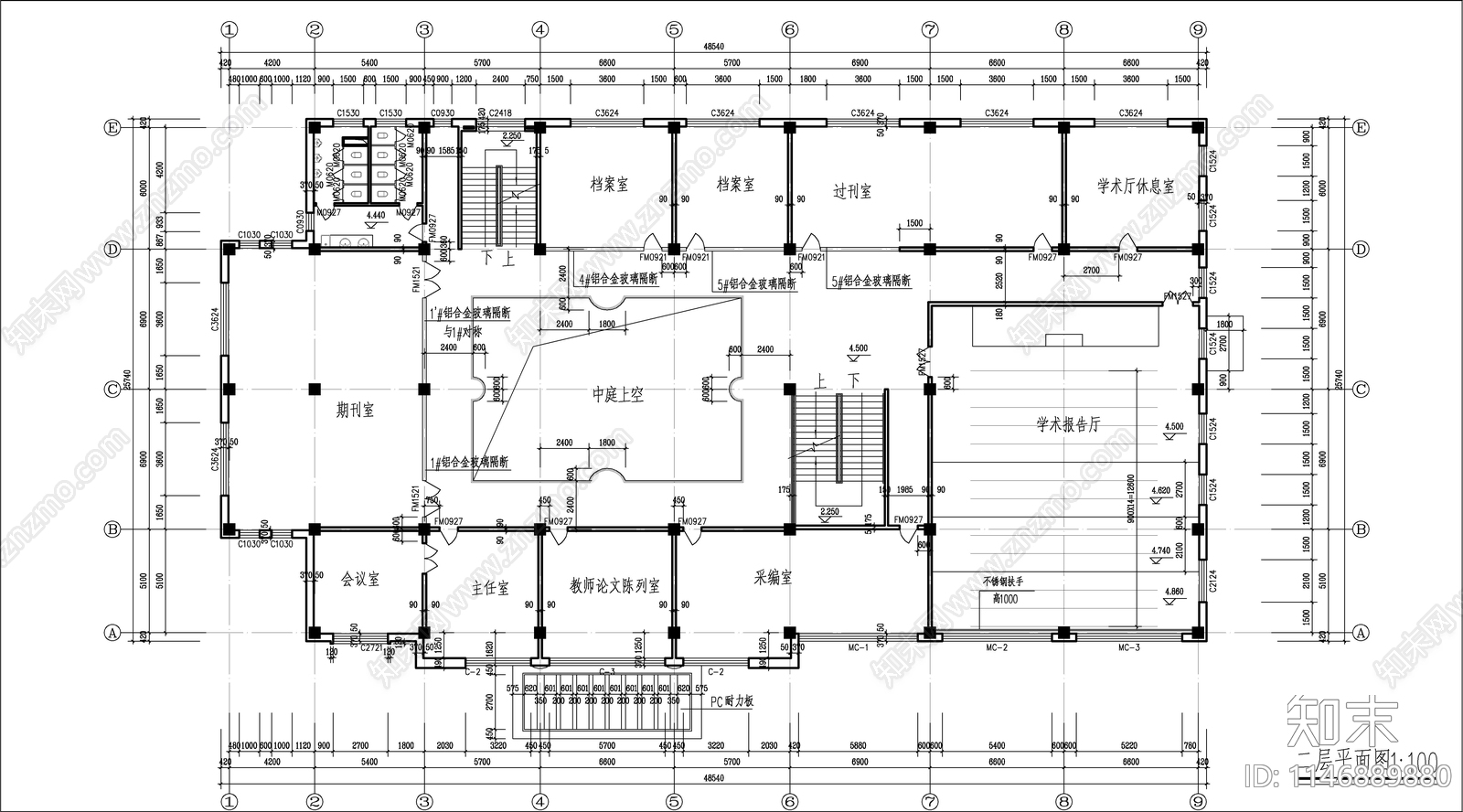 五层学校图书馆建筑cad施工图下载【ID:1146889880】