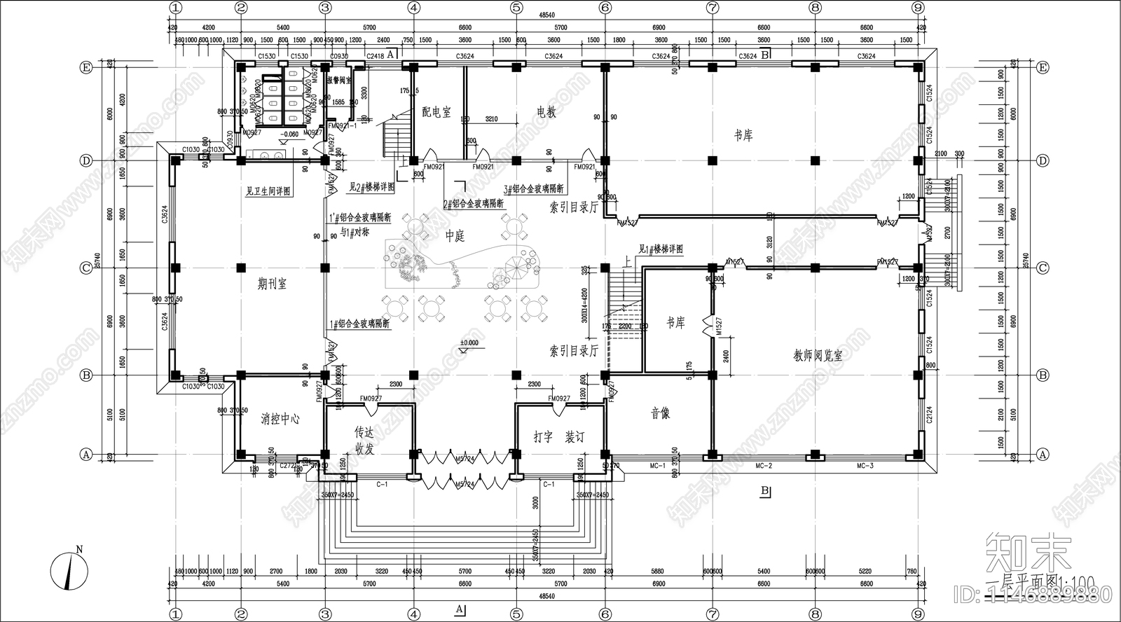 五层学校图书馆建筑施工图下载【ID:1146889880】