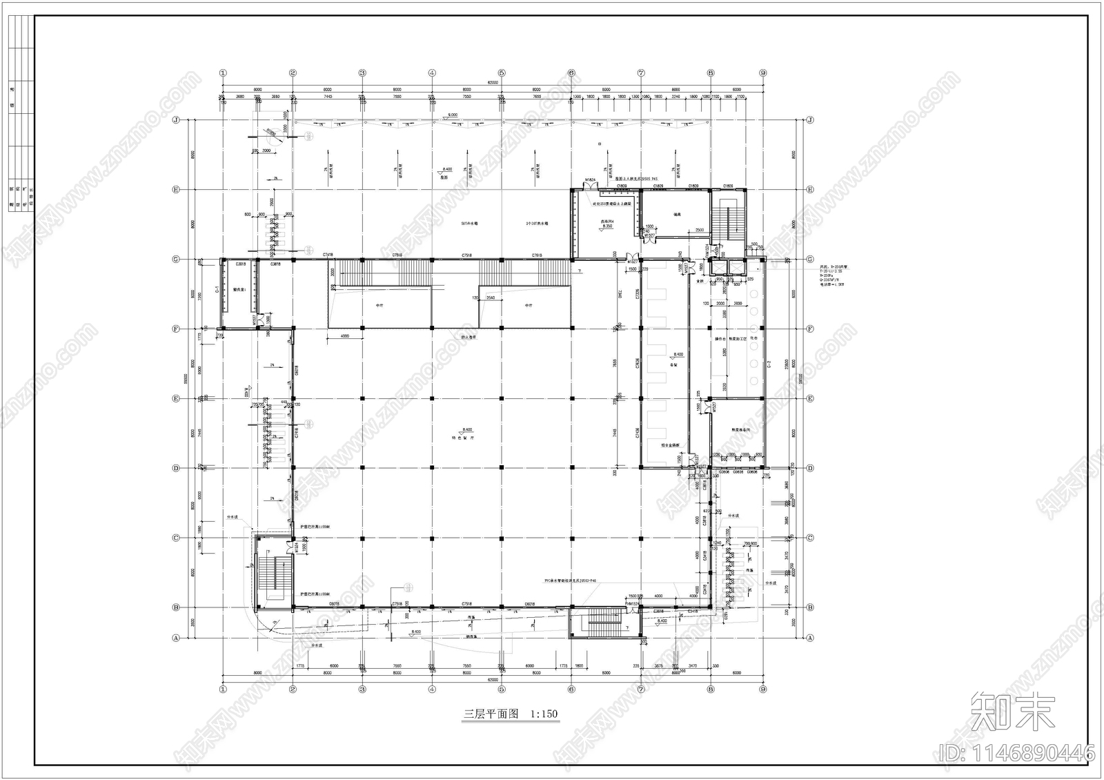 某大学食堂建筑建筑cad施工图下载【ID:1146890446】