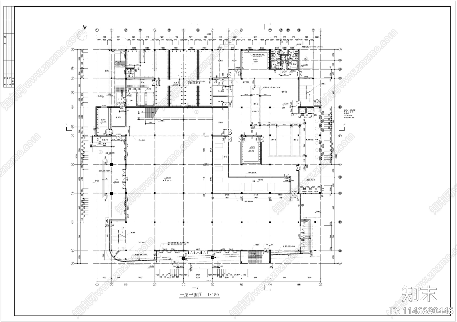 某大学食堂建筑建筑cad施工图下载【ID:1146890446】