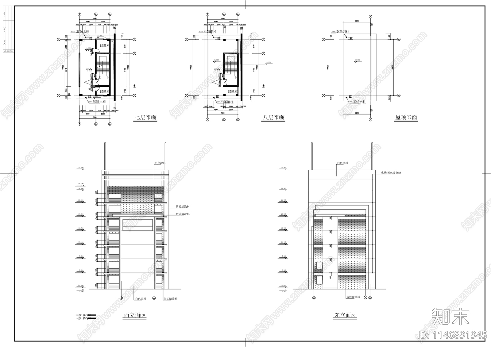 五层中学教学楼建筑cad施工图下载【ID:1146891945】