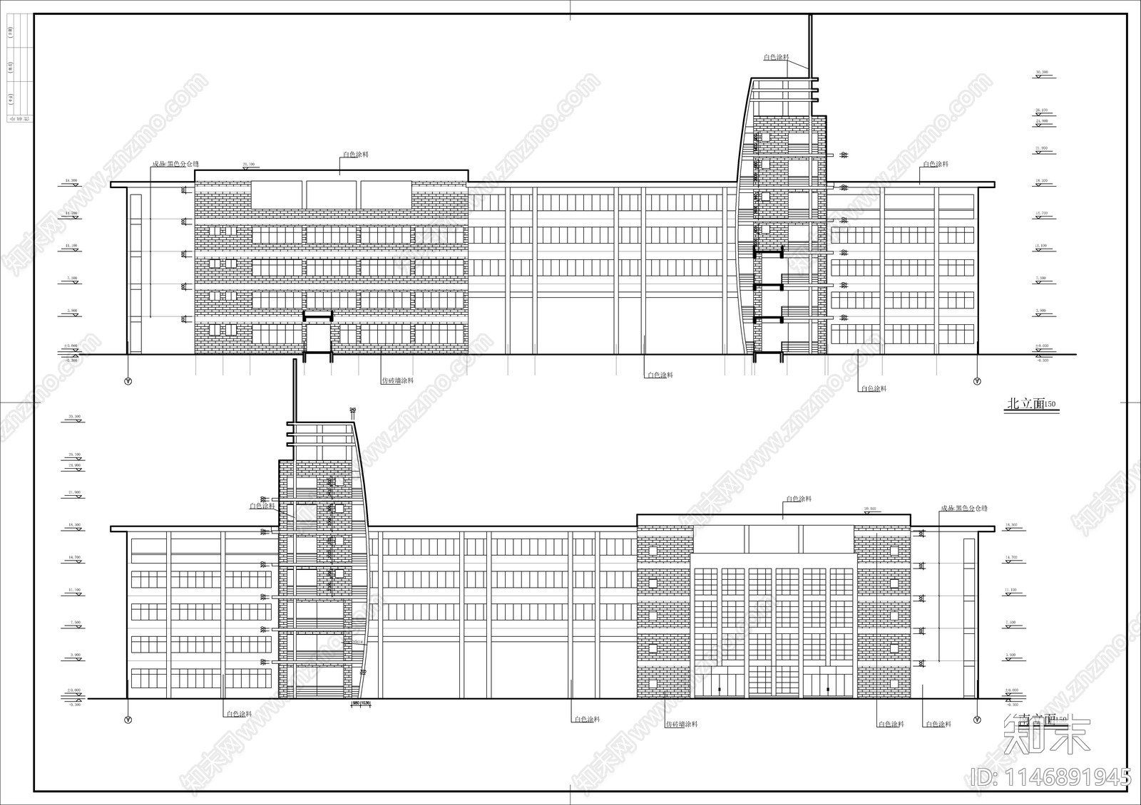 五层中学教学楼建筑cad施工图下载【ID:1146891945】