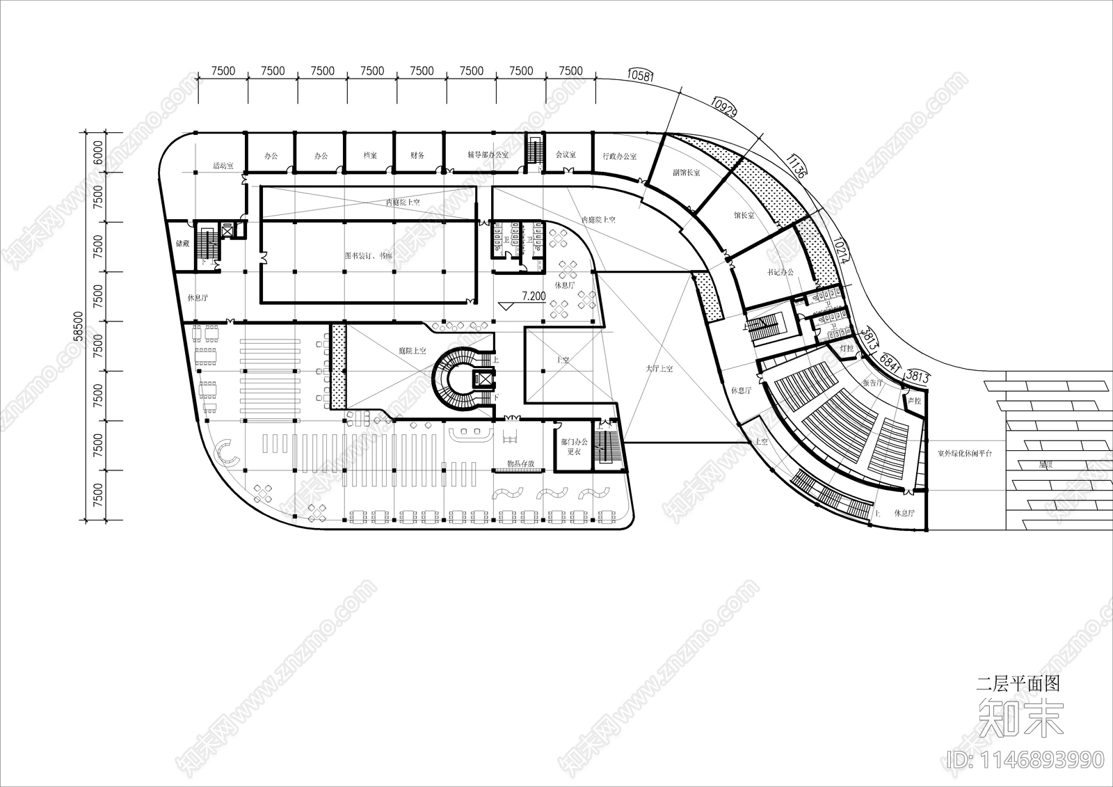 半地下层地上五层图书馆建筑cad施工图下载【ID:1146893990】