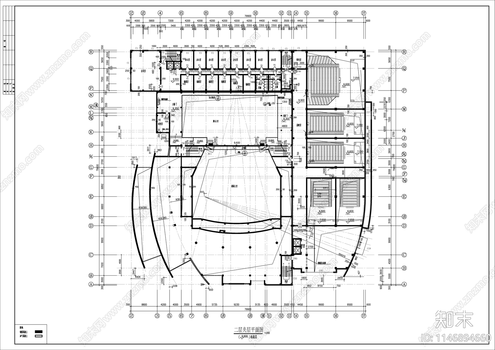 大型影剧院建筑cad施工图下载【ID:1146894660】