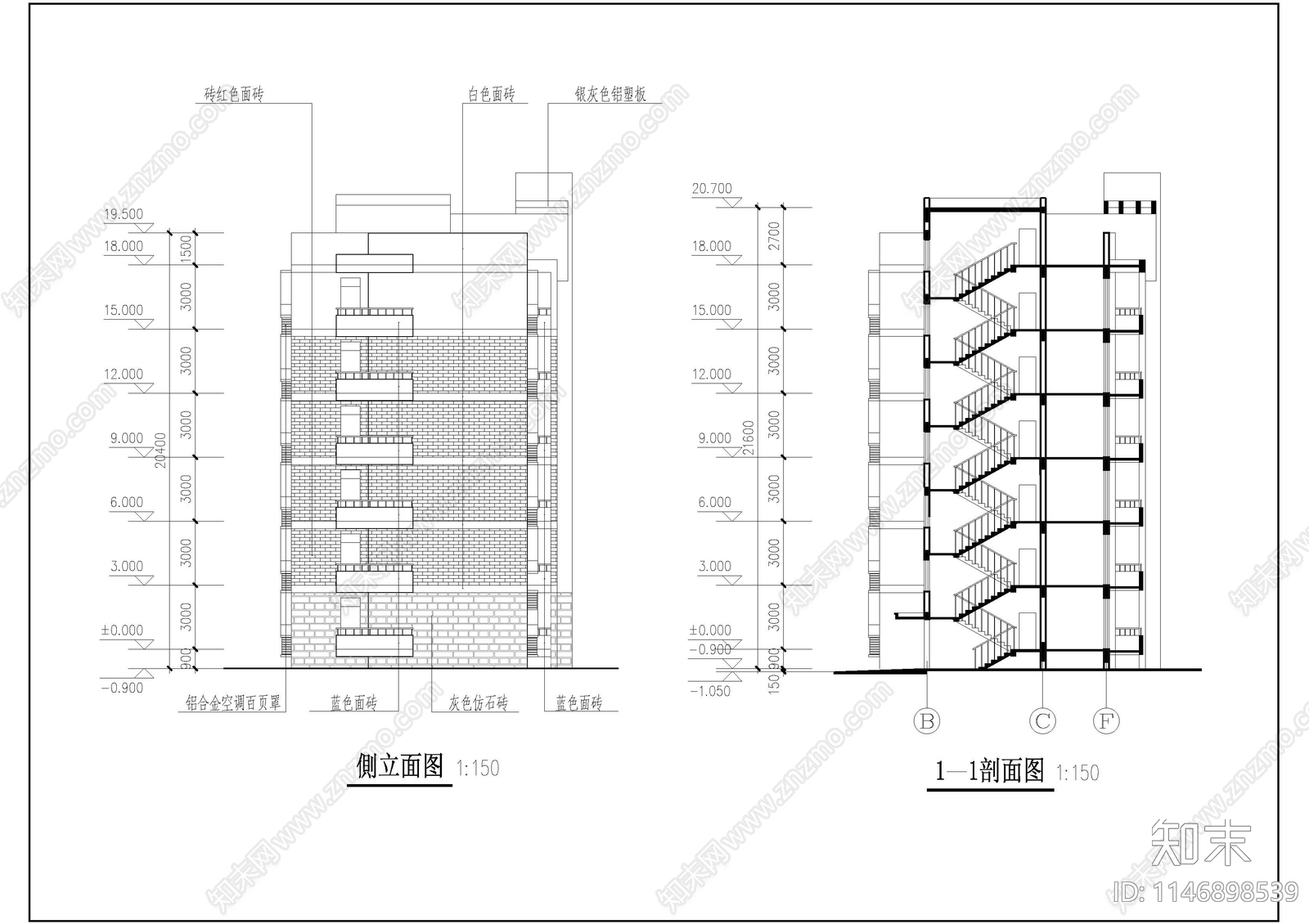 研究生公寓建筑cad施工图下载【ID:1146898539】