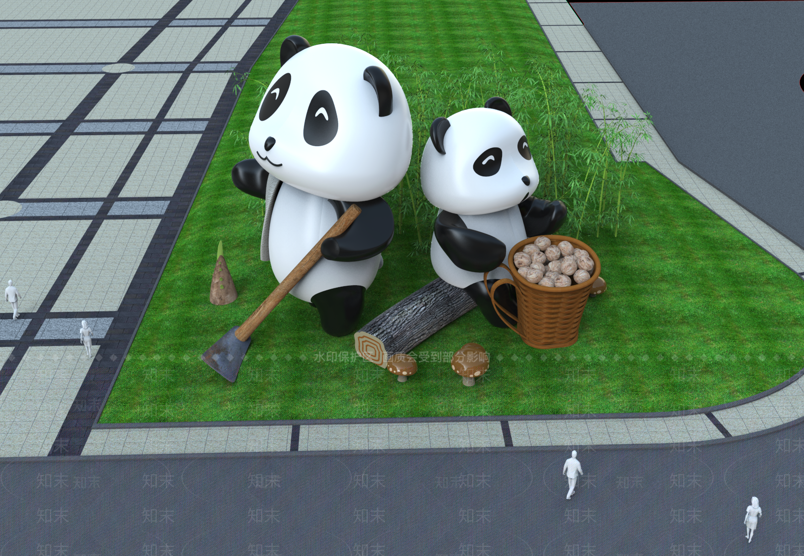 现代熊猫景观雕塑SU模型下载【ID:1146899832】