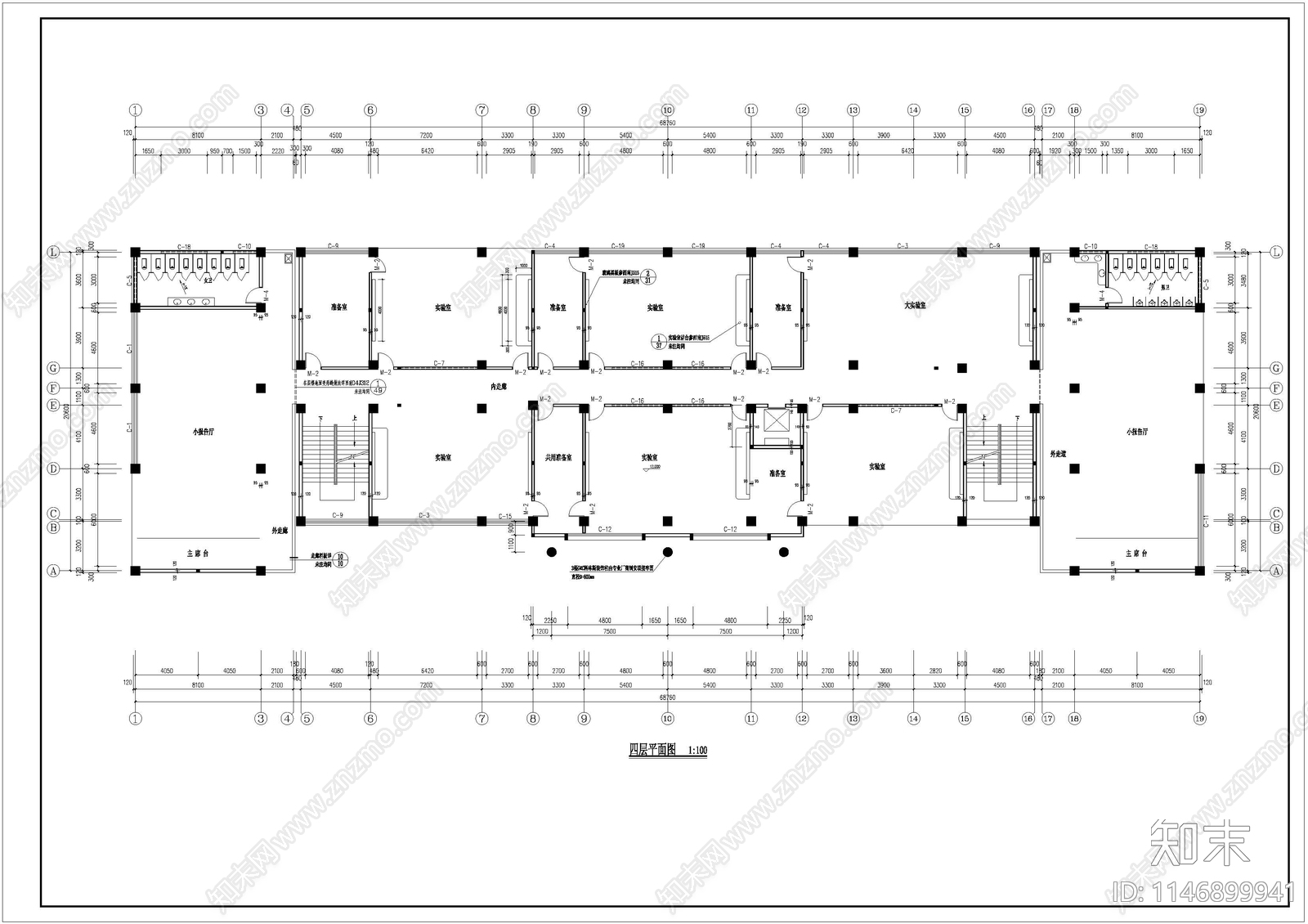 某卫生学校实验楼建筑cad施工图下载【ID:1146899941】