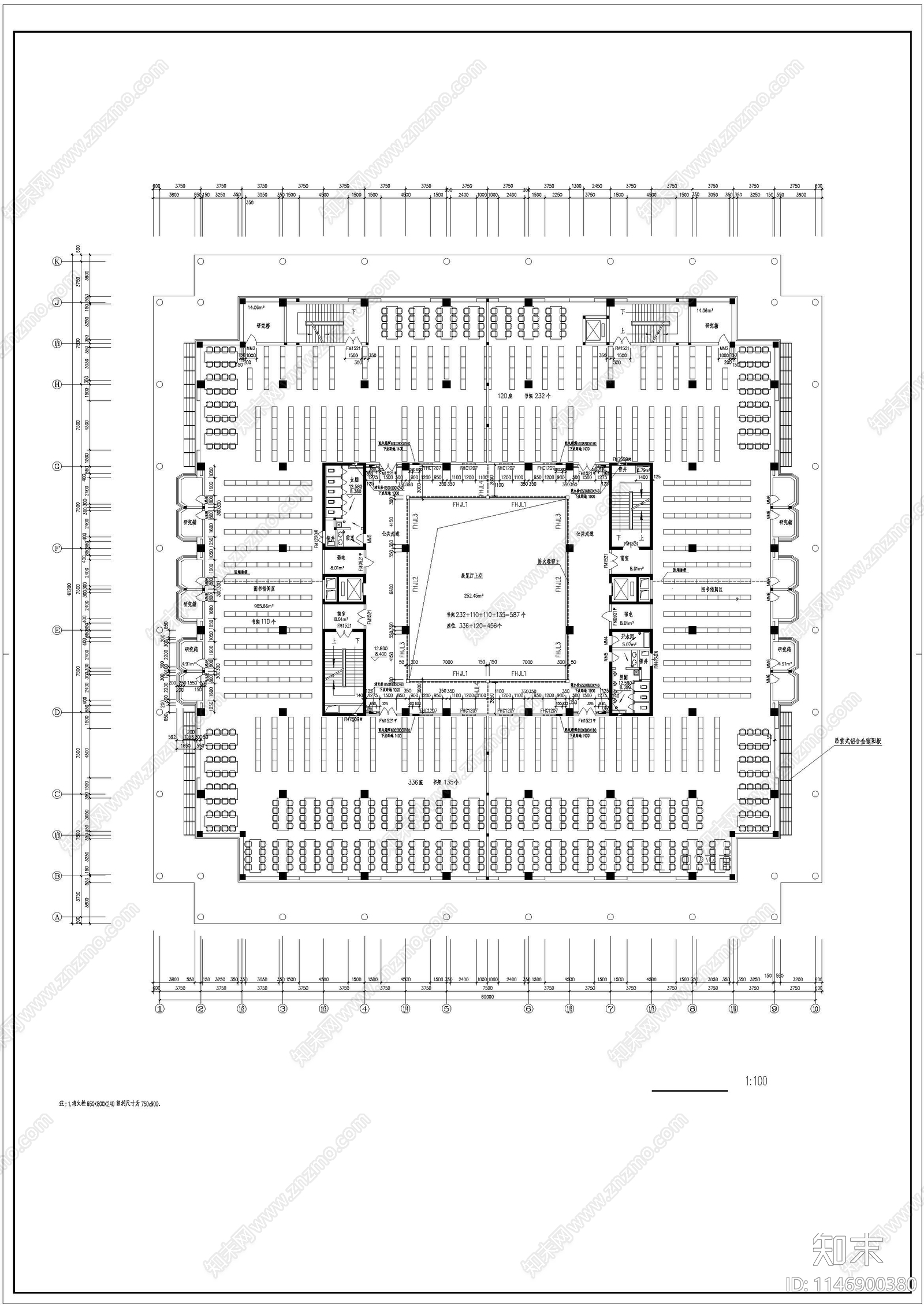 某师范学院图书馆建筑cad施工图下载【ID:1146900380】