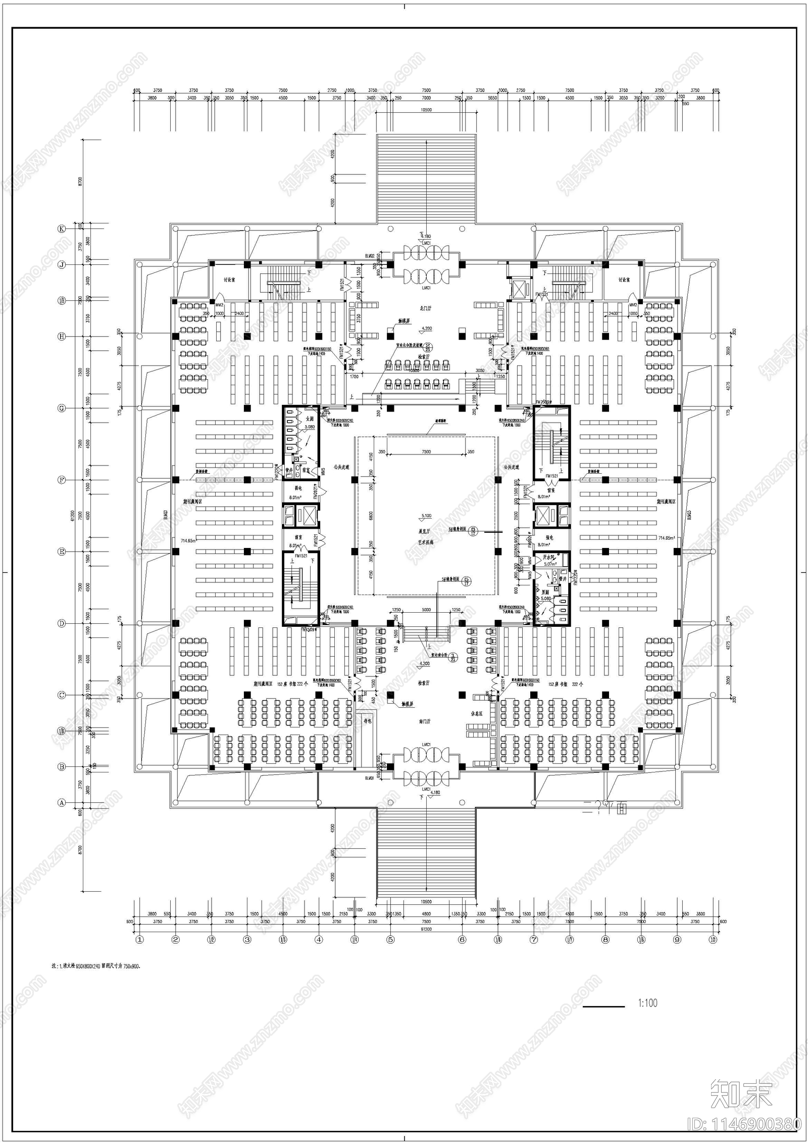 某师范学院图书馆建筑cad施工图下载【ID:1146900380】