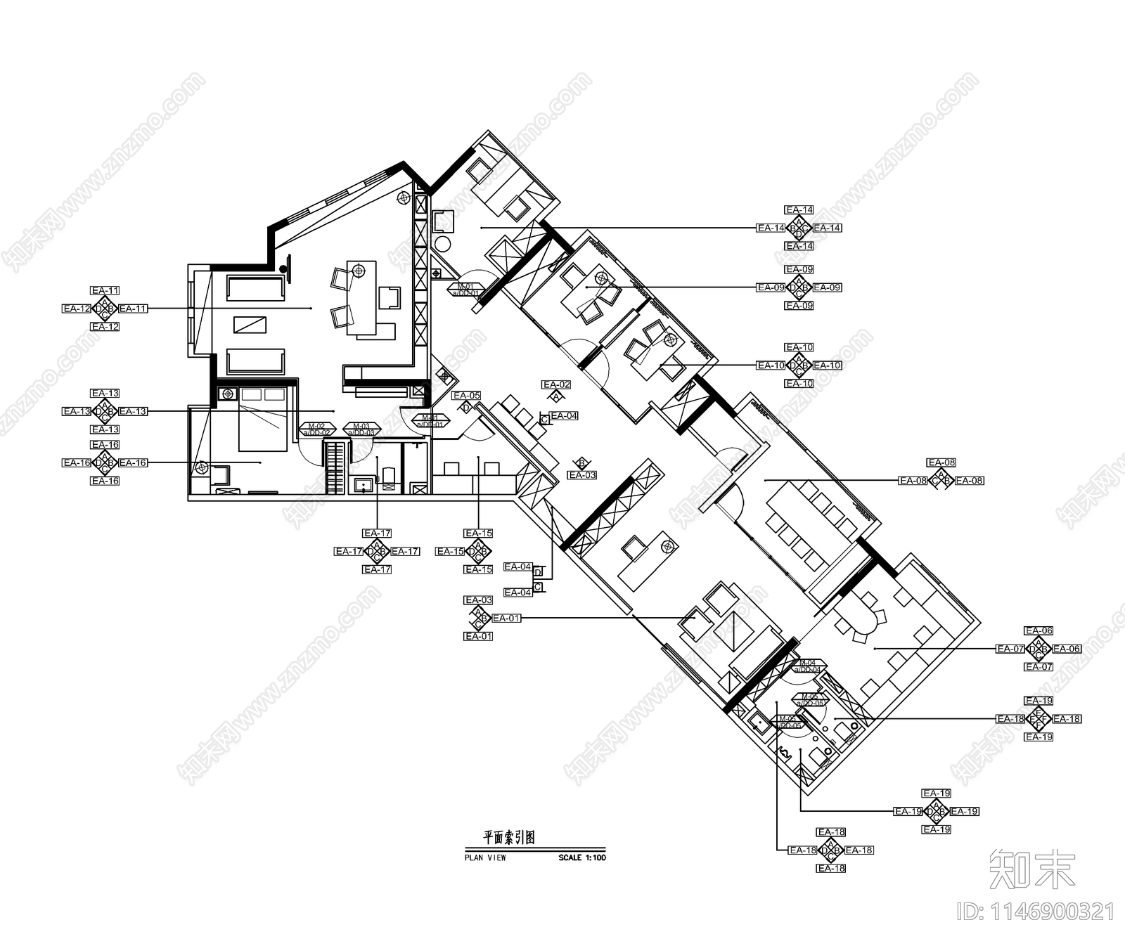 现代办公室室内cad施工图下载【ID:1146900321】