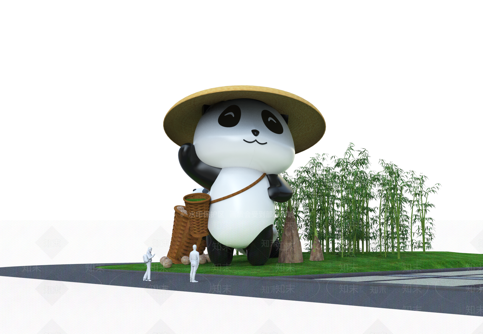 现代熊猫景观雕塑SU模型下载【ID:1146900383】