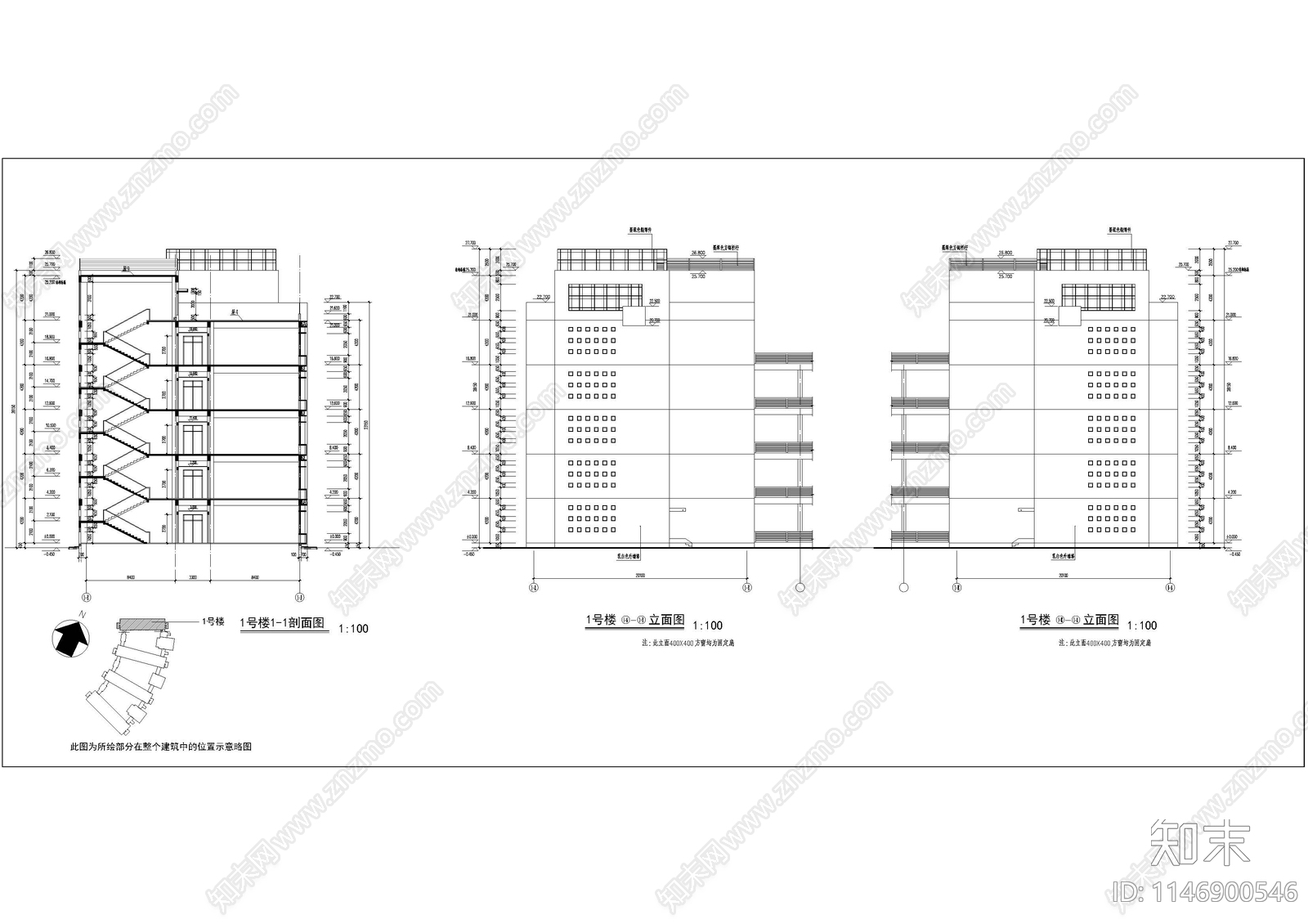 某技术学院教学楼建筑cad施工图下载【ID:1146900546】