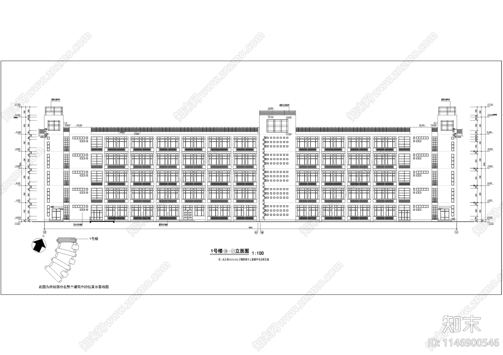 某技术学院教学楼建筑cad施工图下载【ID:1146900546】