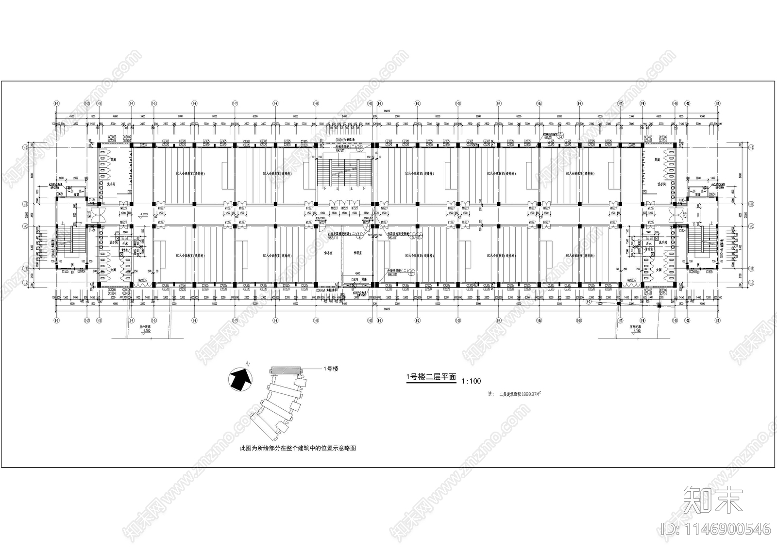 某技术学院教学楼建筑cad施工图下载【ID:1146900546】