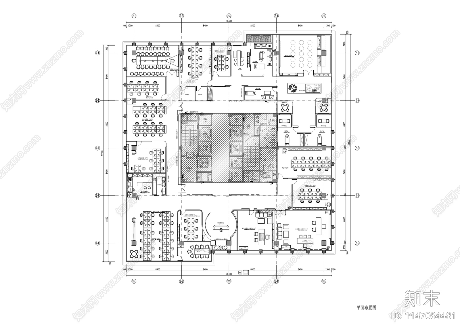 新中式写字楼办公室室内cad施工图下载【ID:1147084481】