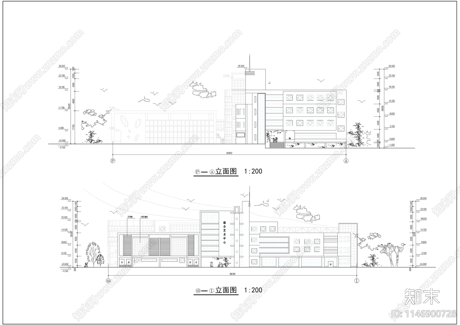 某高校艺术中心设计建筑cad施工图下载【ID:1146900728】