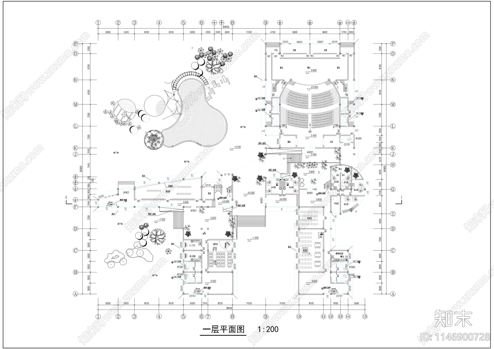 某高校艺术中心设计建筑cad施工图下载【ID:1146900728】