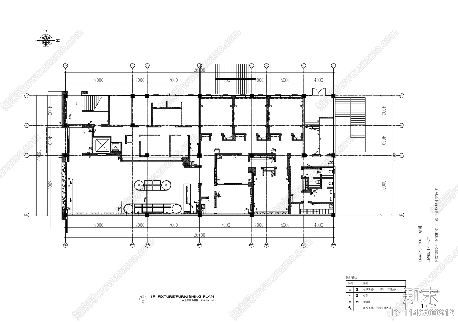 新中式海鲜餐厅室内cad施工图下载【ID:1146900913】