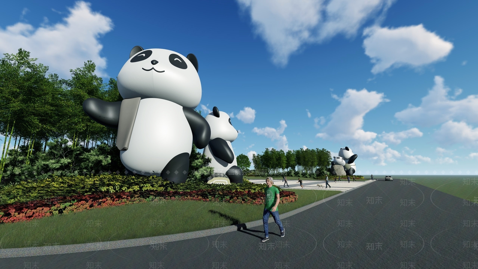 现代熊猫景观雕塑SU模型下载【ID:1146900819】