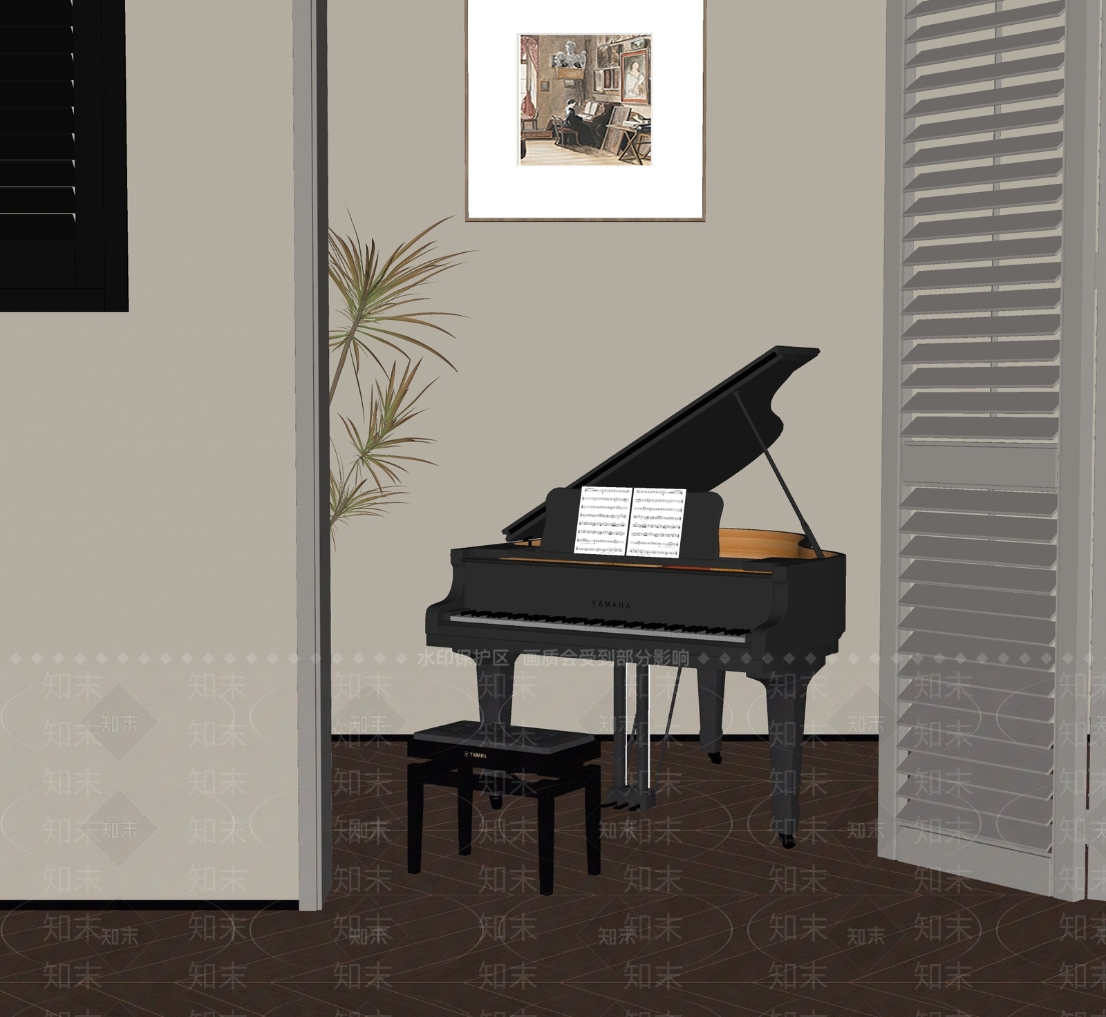 欧式三角琴SU模型下载【ID:1146903484】