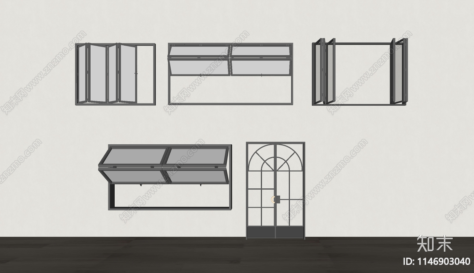 现代折叠窗SU模型下载【ID:1146903040】