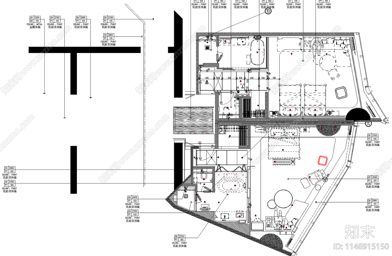酒店样板间室内cad施工图下载【ID:1146915150】