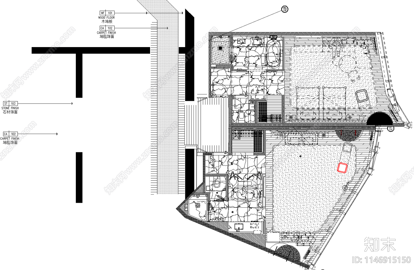 酒店样板间室内cad施工图下载【ID:1146915150】