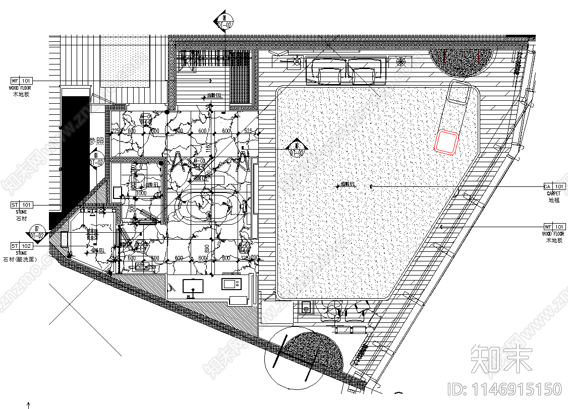 酒店样板间室内cad施工图下载【ID:1146915150】