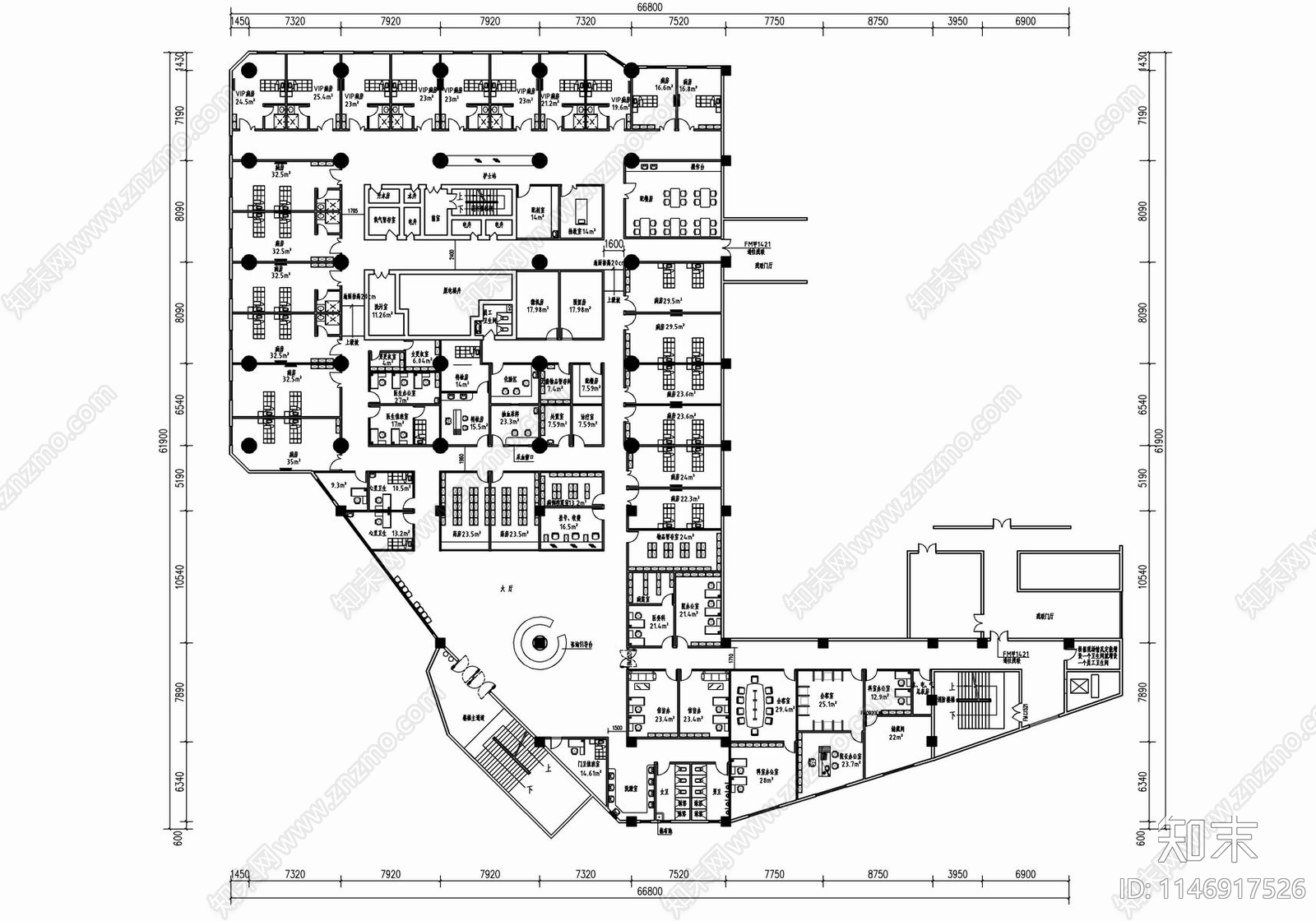 2500㎡社区医院室内平面图cad施工图下载【ID:1146917526】