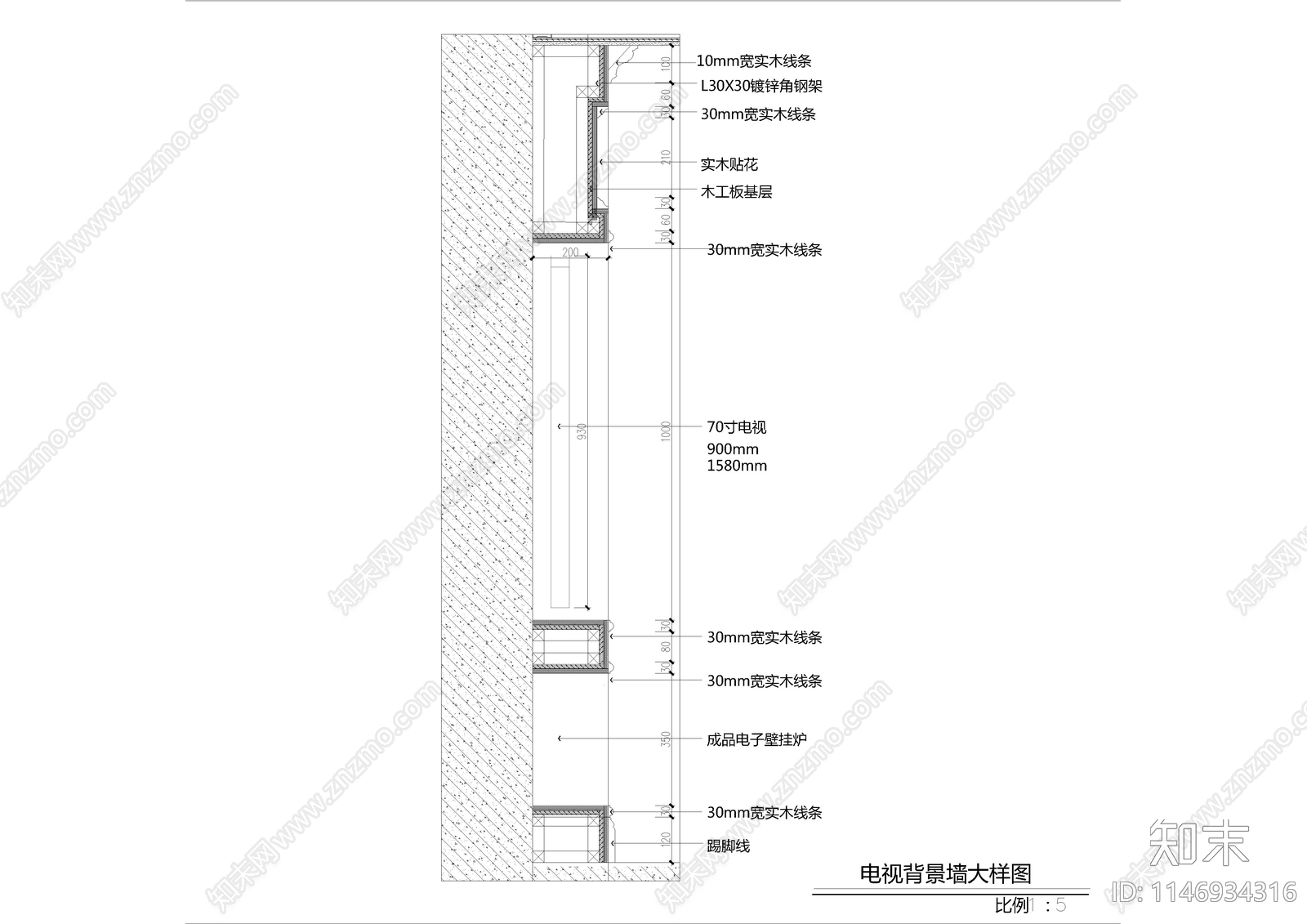 法式墙身造型节点cad施工图下载【ID:1146934316】