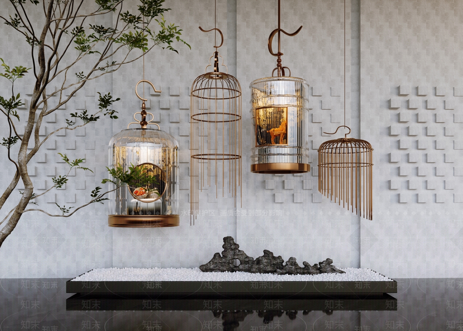 新中式鸟笼艺术装置SU模型下载【ID:1146935210】
