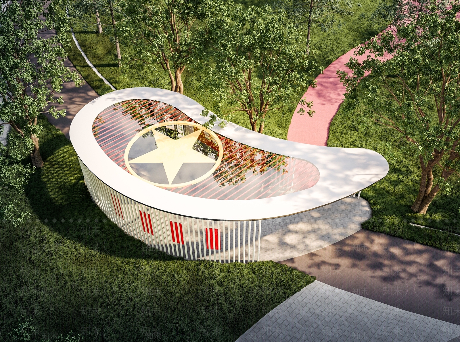 现代党建主题公园廊架SU模型下载【ID:1146935222】