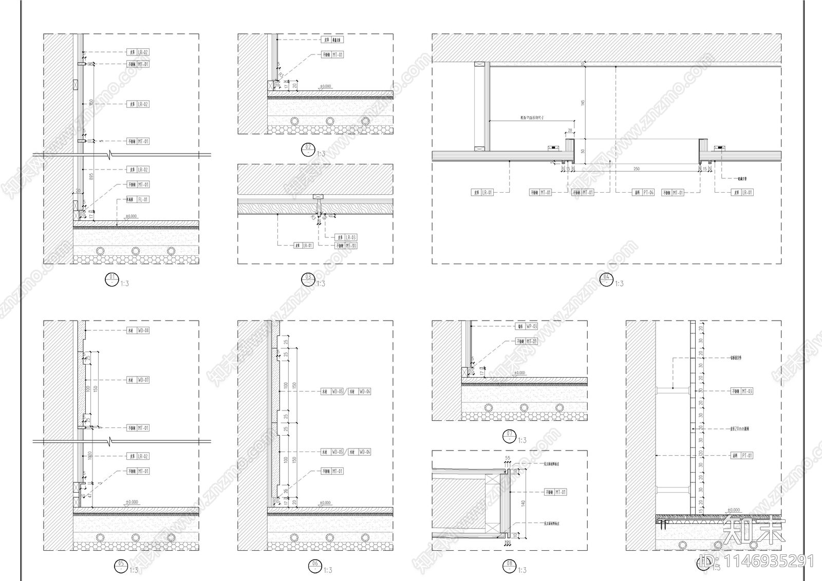 家居样板间墙身造型节点cad施工图下载【ID:1146935291】